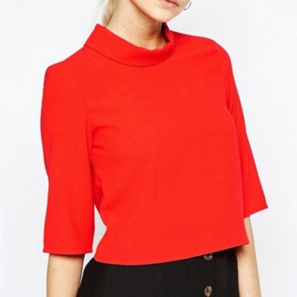 Fashion Union Red Funnel Neck Blouse - Picture 2 of 8